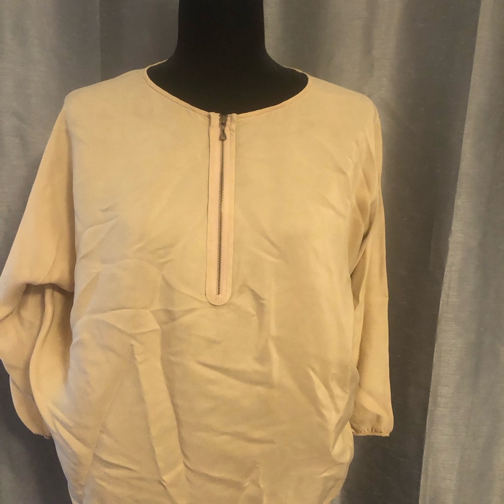 Vince silk tan  Women's Blouse with Zipper Detail size L
